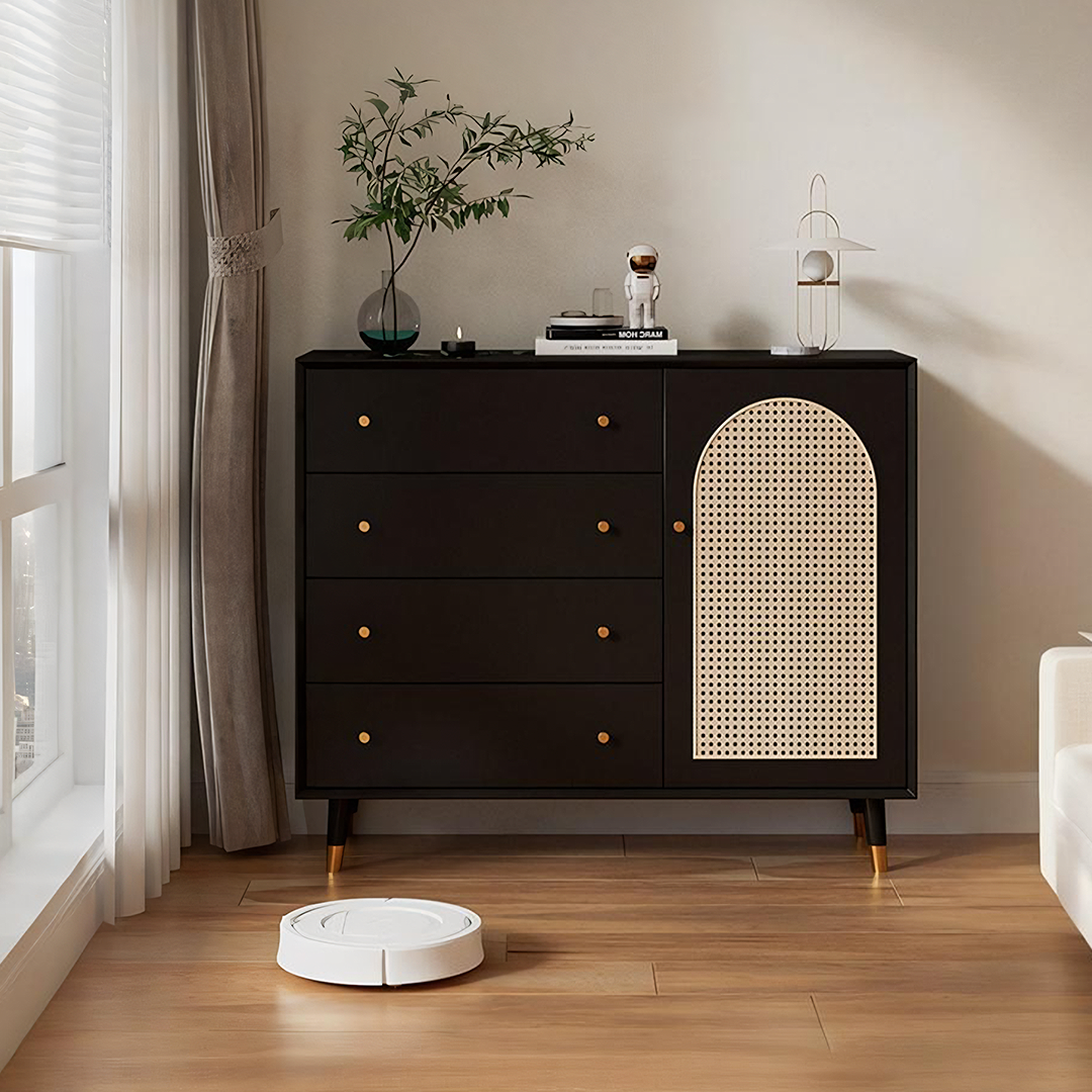Elegant Black & Dark Brown Rattan Sideboard for Small Spaces white ...