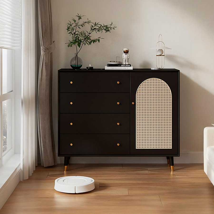 Raphael Rattan Sideboard, Black & Dark Brown - raphael rattan sideboard rattan sideboard UK