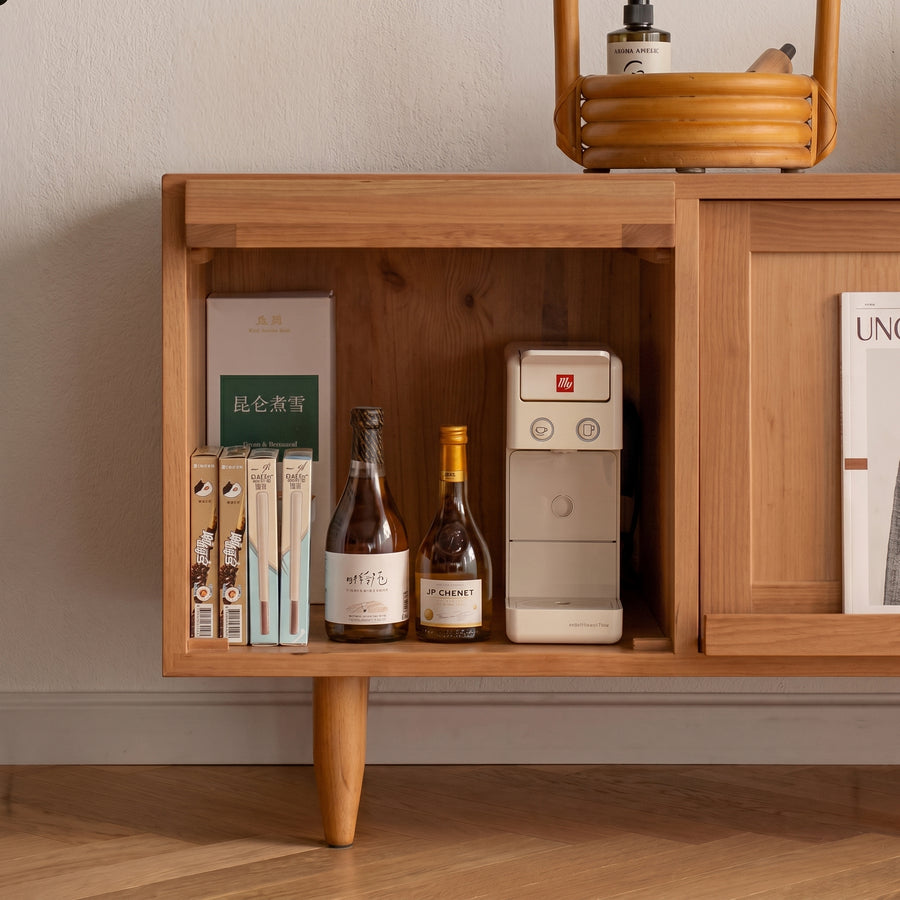 Gwendolyn Rattan TV Stand cabinet and shelf detail