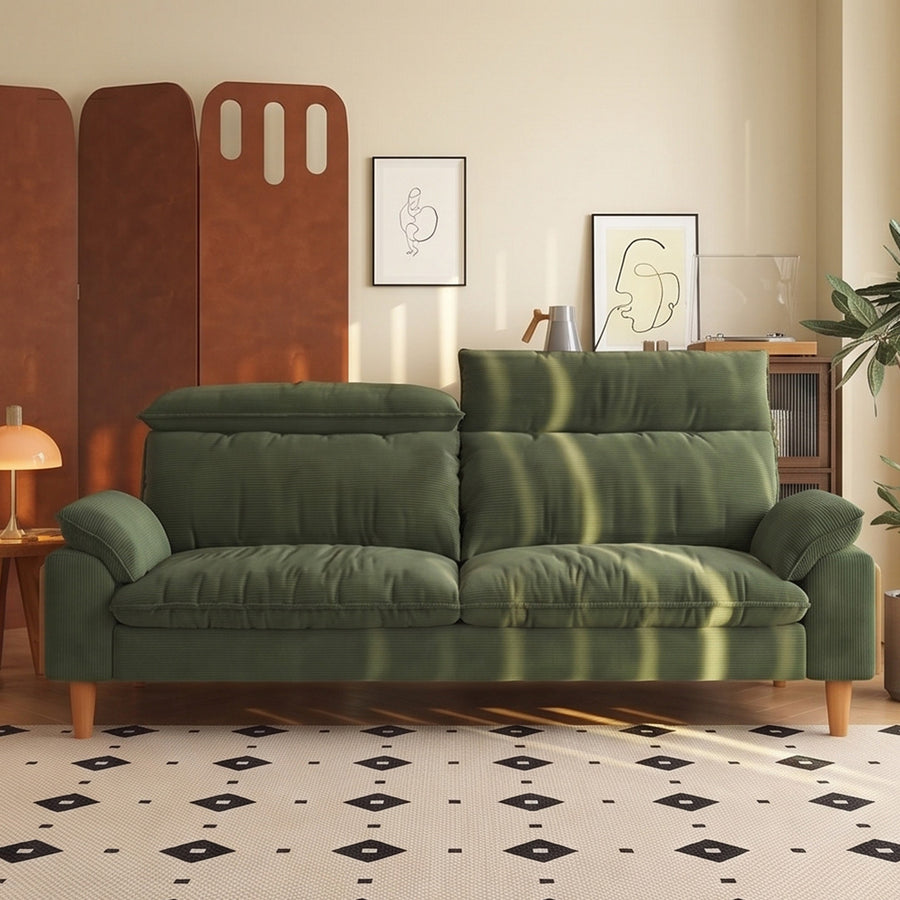 Rodríguez Two Seater, Three Seater, Four Seater Corduroy Sofa, Green, Ash Wood