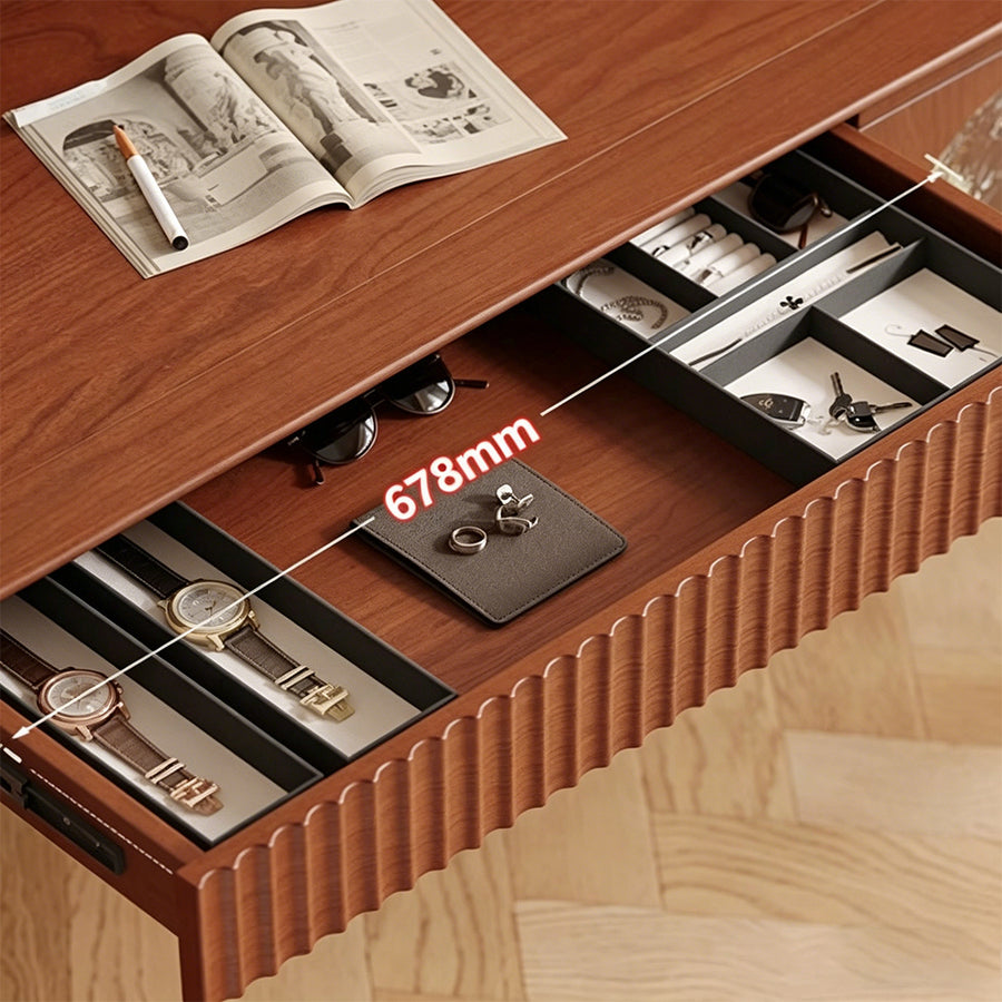 Ryan Dressing Table, Cherry Wood room setting for TV storage
