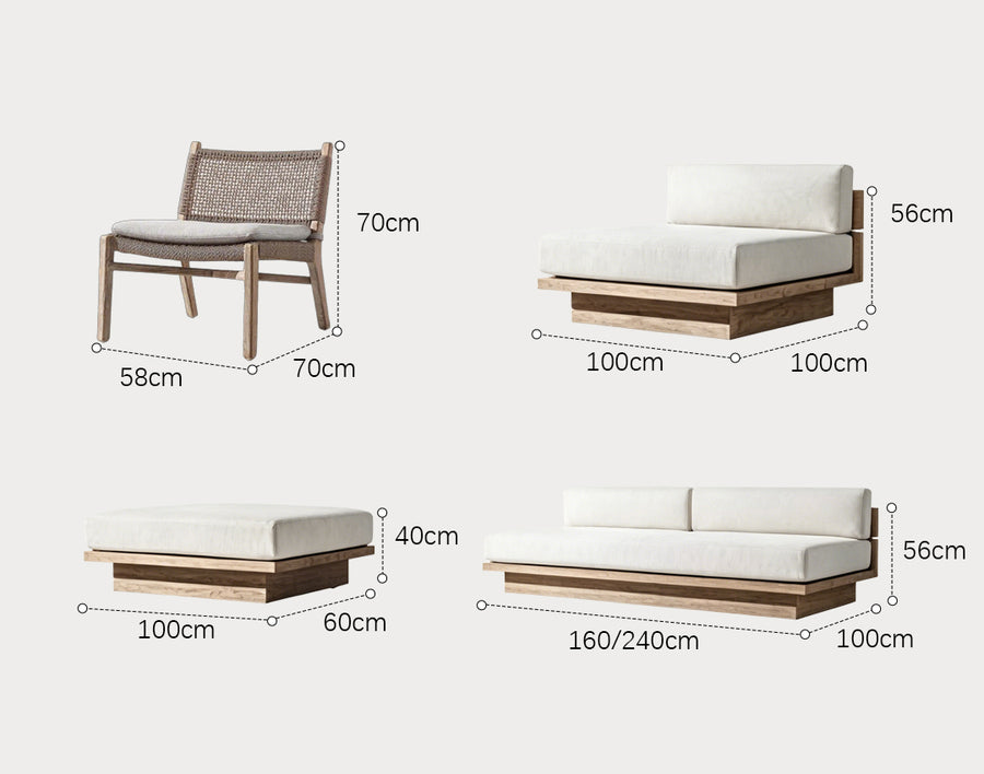Scott Rattan Outdoor Sofa Set, Wood Base Sofa