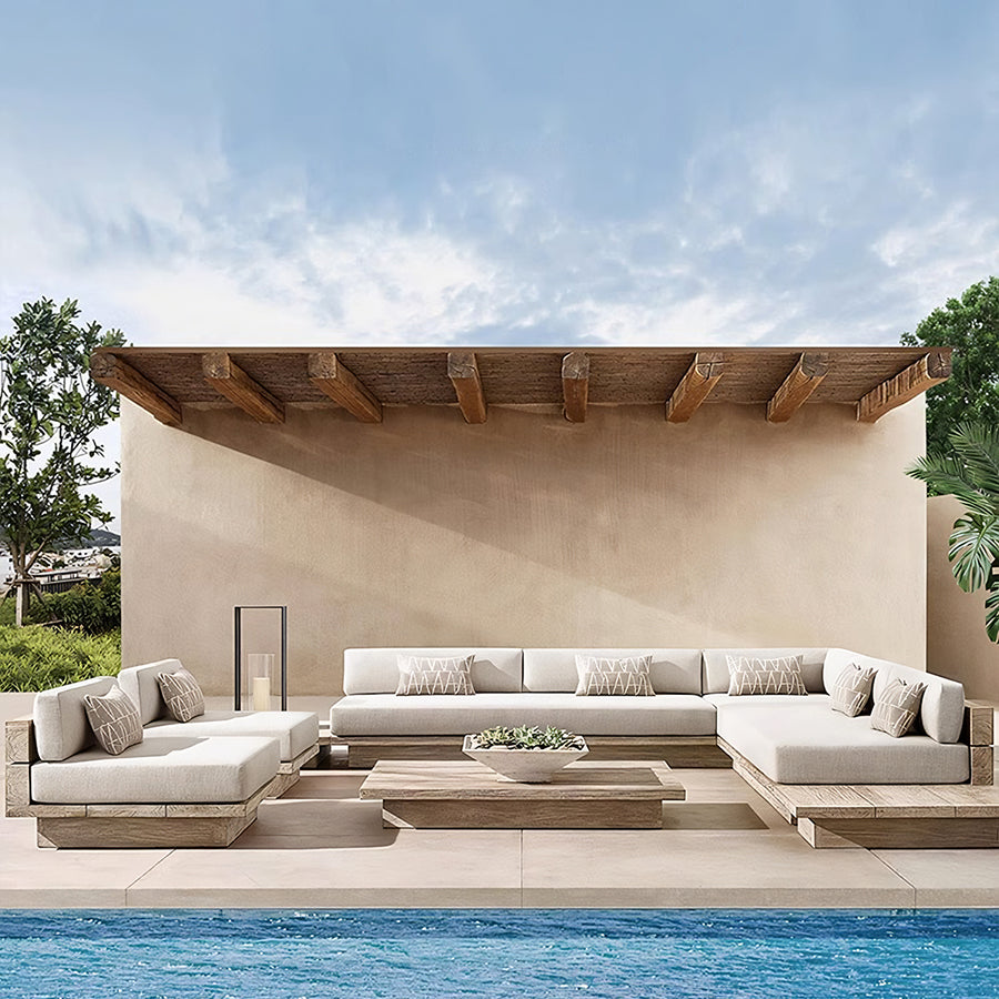 Scott Rattan Outdoor Sofa Set, Wood Base Sofa - garden sofa set UK