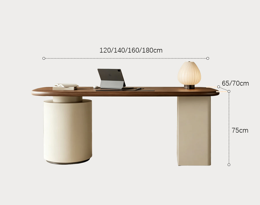 Simao Office Desk With Storage Drawers, Solid Wood