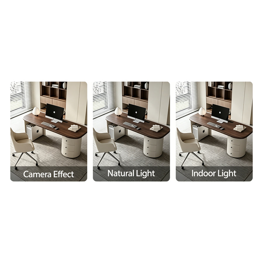 Simao Office Desk With Storage Drawers, Solid Wood