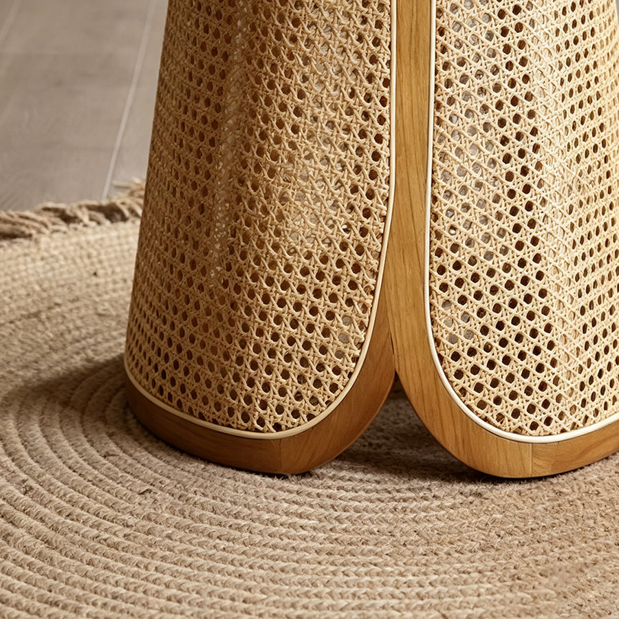 Skylar Rattan Dining Table detail showing table finish and proportions