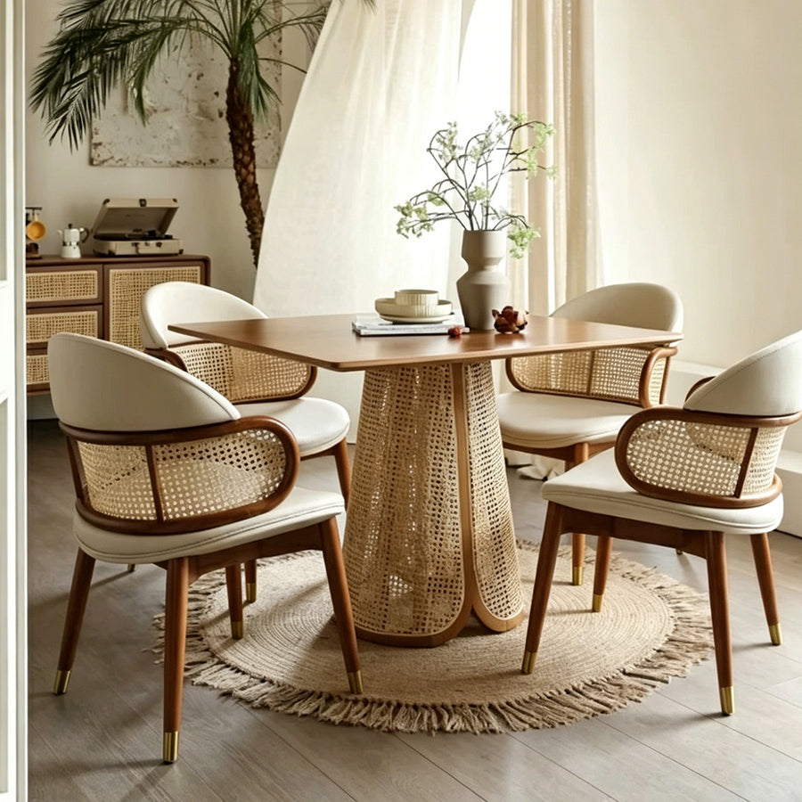 Skylar Rattan Dining Table detail showing table finish and proportions