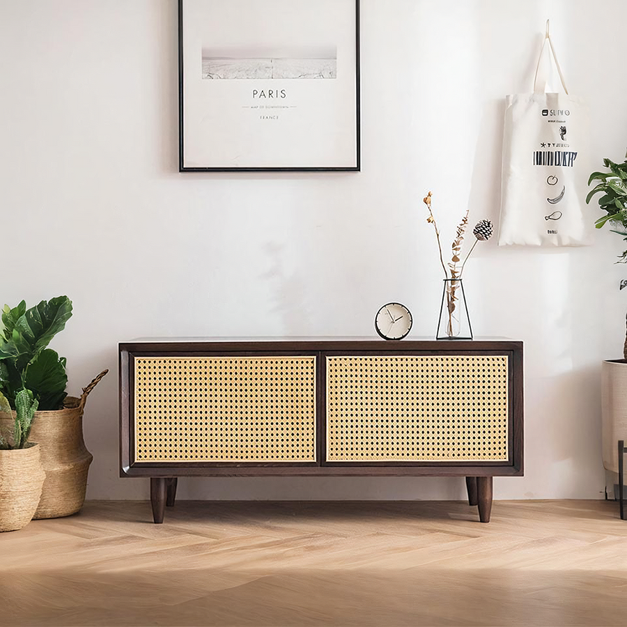 Tawny Rattan TV Stand for modern UK living room