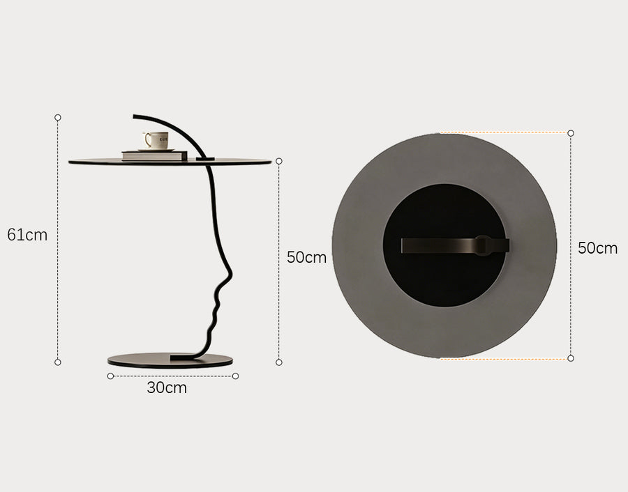 Theobald Face Side Table, Carbon Steel Rack & Tempered Glass