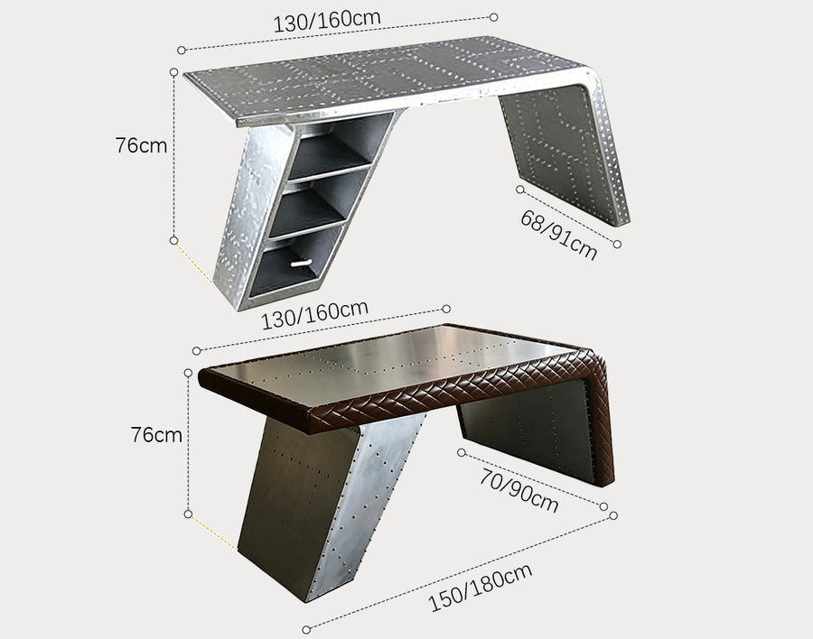 Timothy Aviator Office Desk, Aluminium