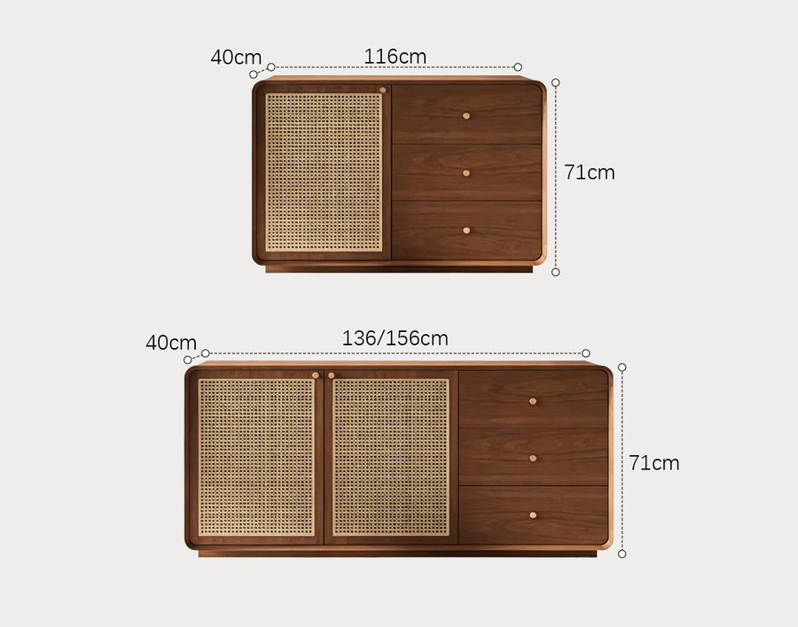 Topaz Cabinet, Wood & Rattan, Three Different Styles styled for storage furniture for living room