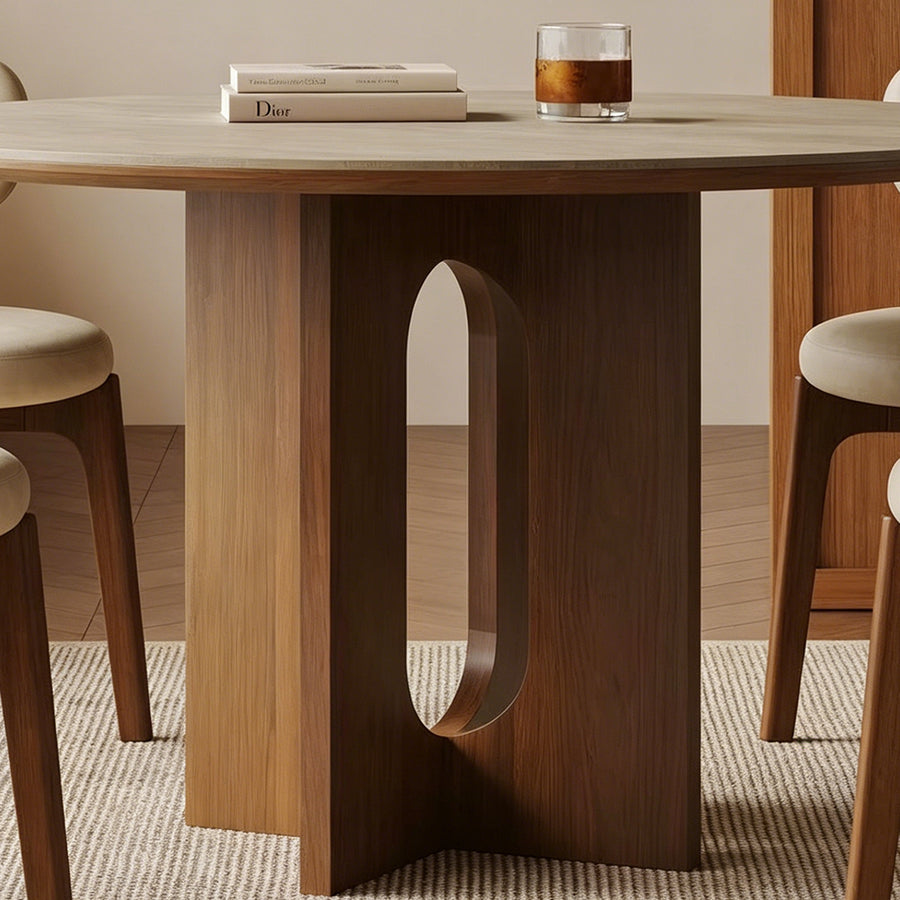 Toure Round Dining Table detail showing table finish and proportions