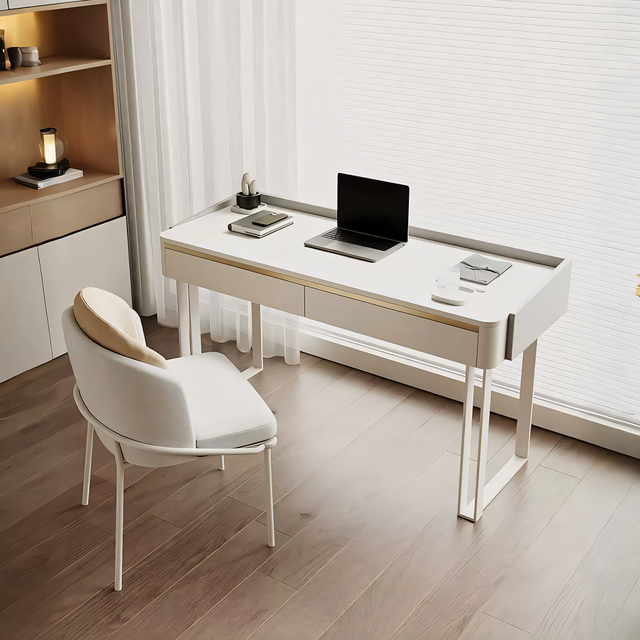 Tusa Office Desk, White, Sintered Stone - tusa office sintered stone office desk UK