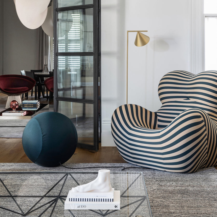 Dundee Lounge Armchair With A Ball Stool, Red/Blue detail view for a ball armchair for living room