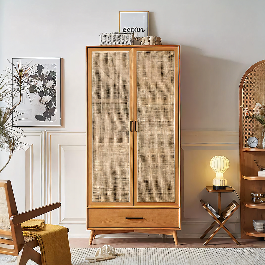 Vernon Rattan Wardrobe, Solid Wood - rattan wardrobe UK