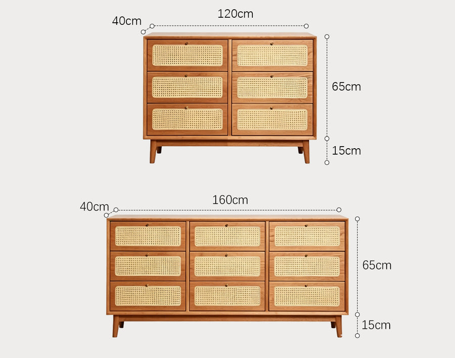 Vivian Cabinet, Rattan & Wood detail view for storage cabinet UK