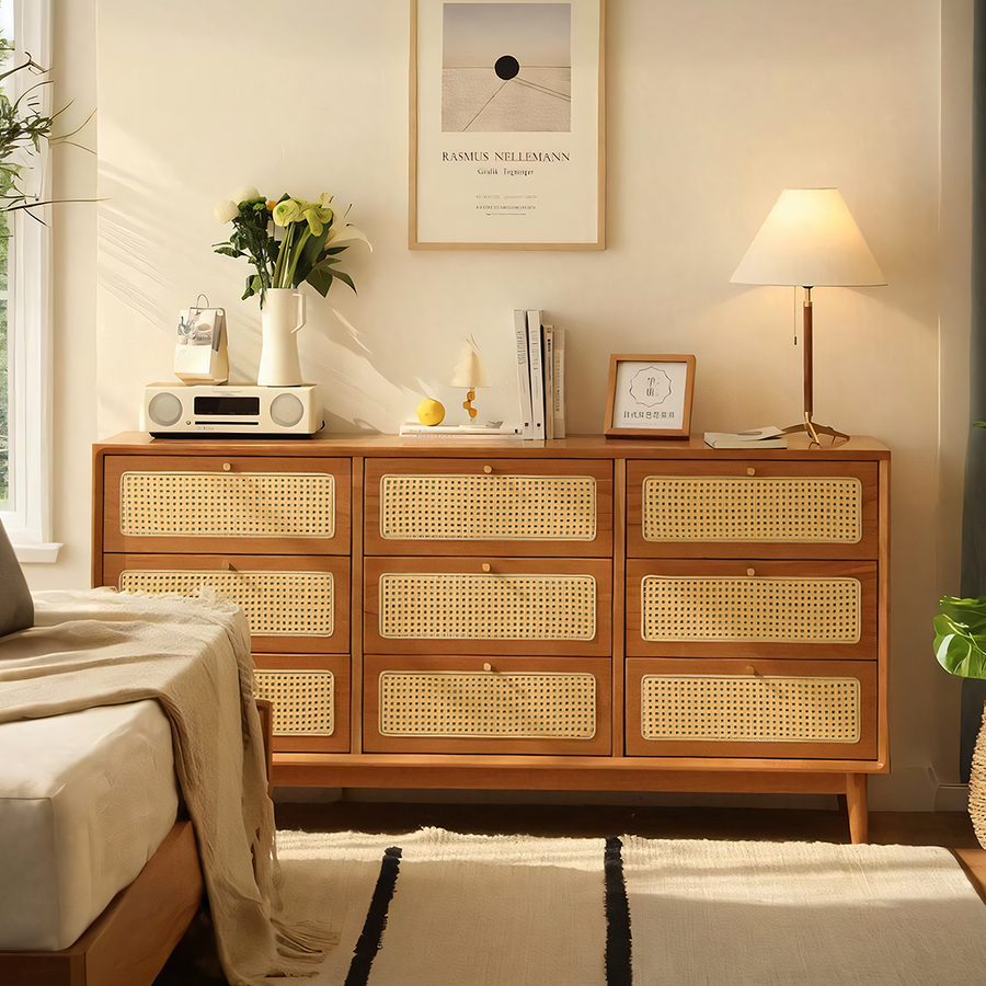 Vivian Cabinet, Rattan & Wood - storage cabinet UK