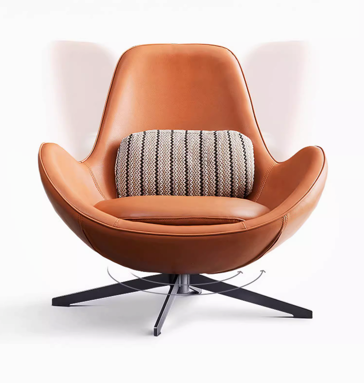 Classical Snail Armchair, Brown Leather styled for for living room