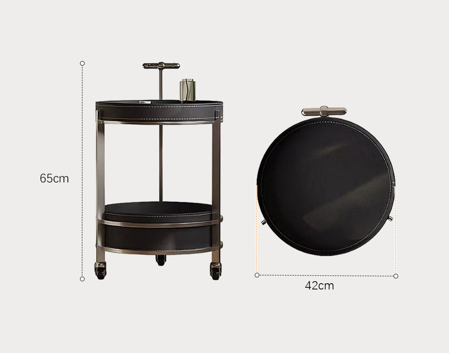 Willis Round Side Table, Movable Trolly, Black in a modern UK home