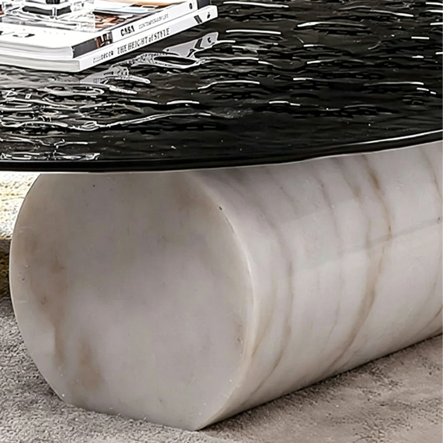 Yetta Art Deco Coffee Table, Black Glass