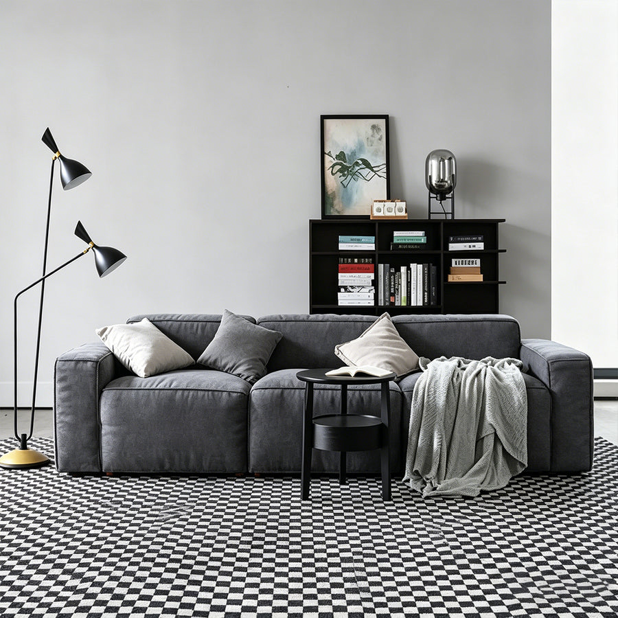 Zavia Two Seater, Three Seater Sofa, Linen side view and sofa proportion