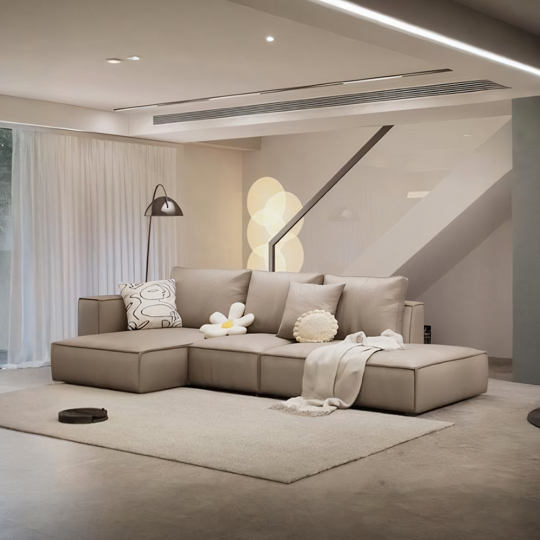Zora Four Seater Corner Sofa, Real Leather, Beige - leather corner sofa UK