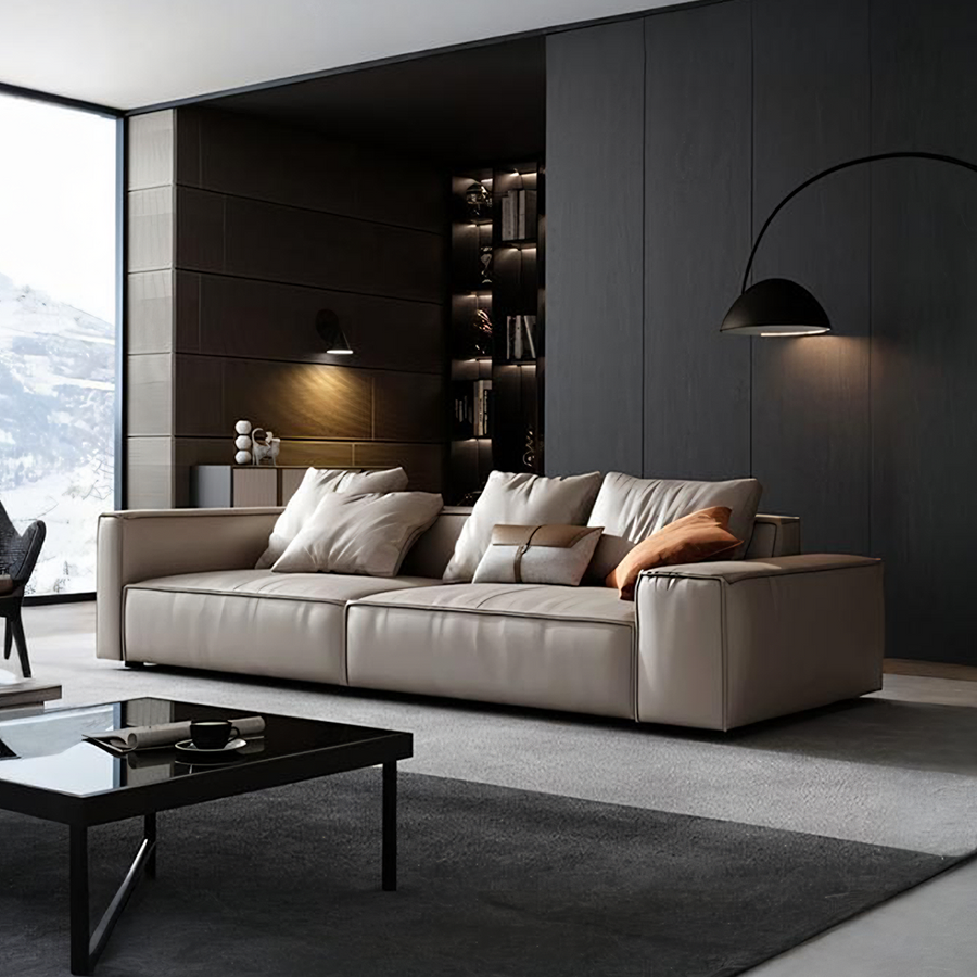Zora Two Seater Sofa, Real Leather, Beige - leather sofa UK