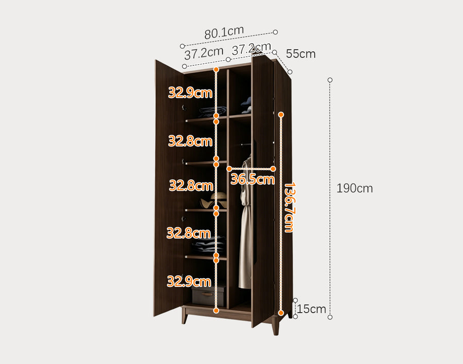 Saheema KA9325 Wardrobe, Rosewood - wooden bedroom wardrobe