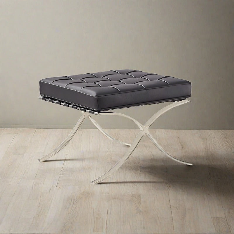 Barcelona Ottoman, Black - leather footstool UK