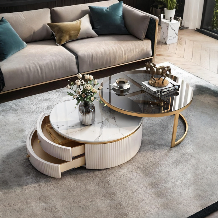 Bell Nesting Coffee Table, Glass - bell glass nesting coffee table UK