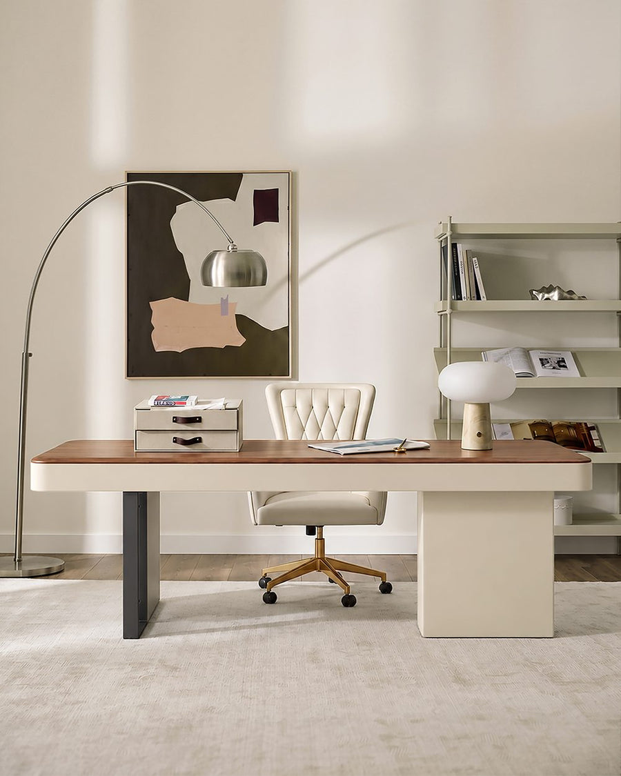 Elena Modern Office Desk, Wood, Cream & Walnut 产品图 8