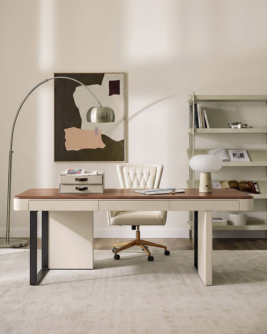 Elena Modern Office Desk, Wood, Cream & Walnut 产品图 9