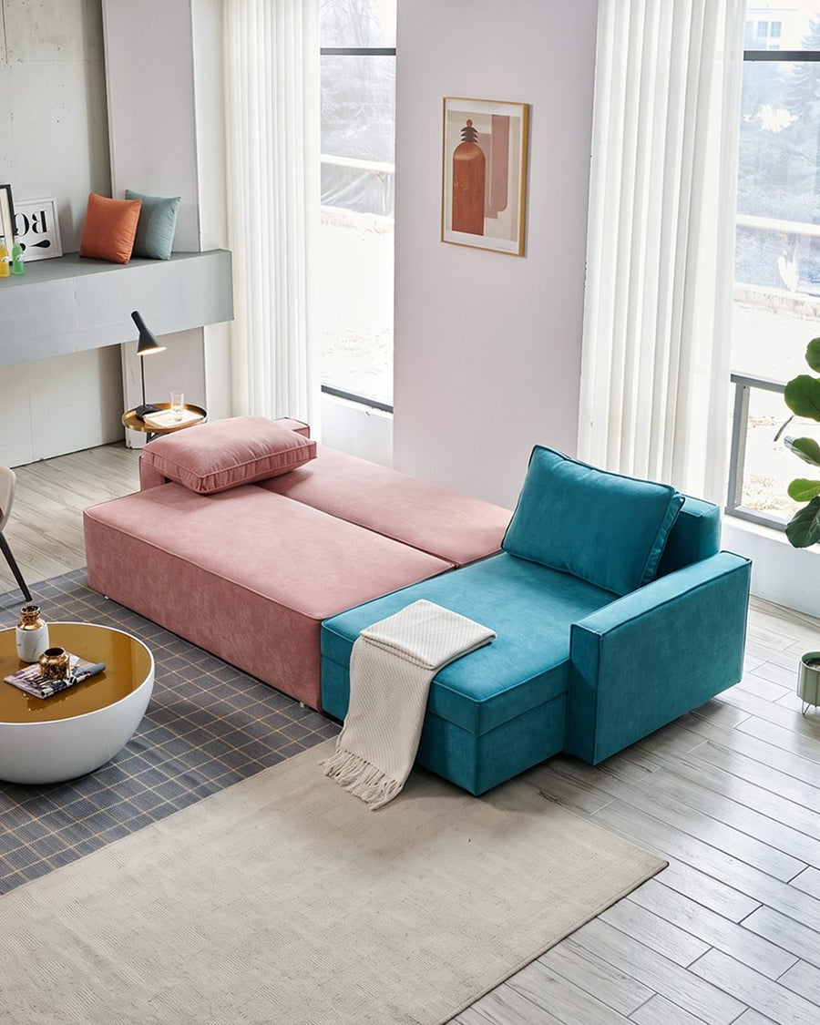 Adnan L Shape Three Seater Corner Sofa Bed, With Storage, Blue & Pink 产品图 12