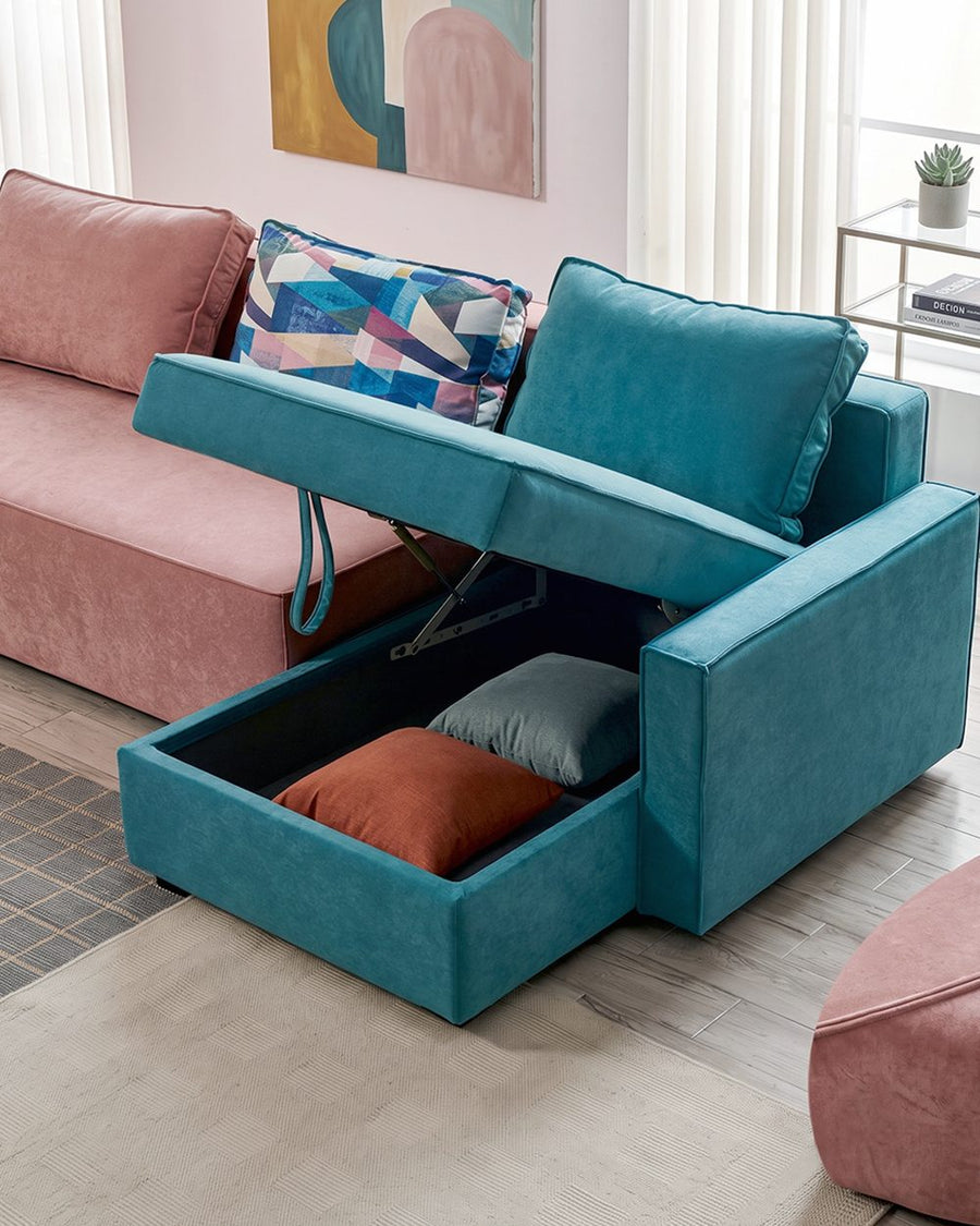 Adnan L Shape Three Seater Corner Sofa Bed, With Storage, Blue & Pink 产品图 13