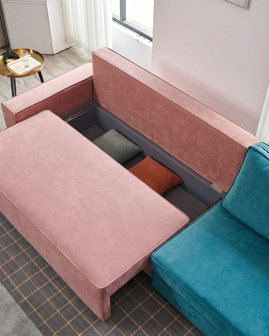 Adnan L Shape Three Seater Corner Sofa Bed, With Storage, Blue & Pink 产品图 14