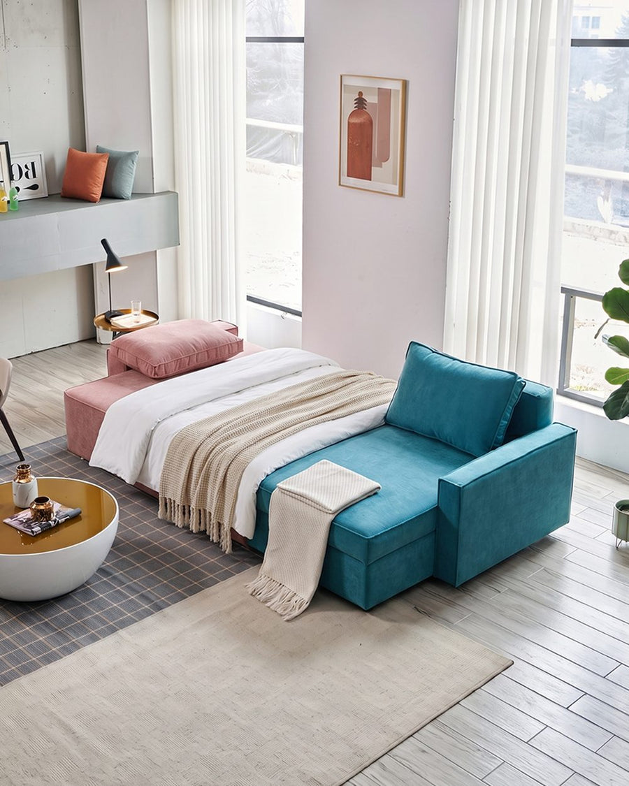 Adnan L Shape Three Seater Corner Sofa Bed, With Storage, Blue & Pink 产品图 8