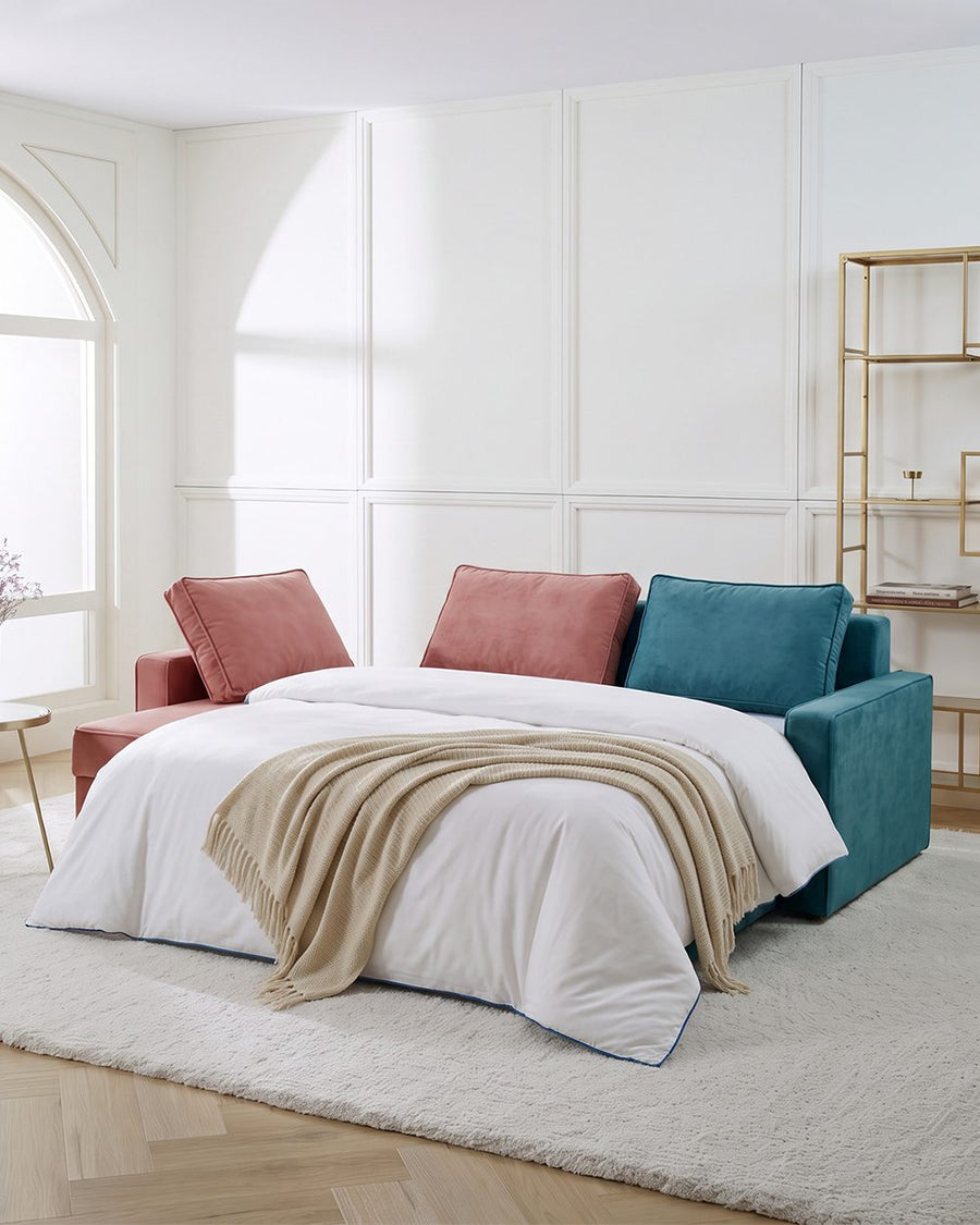 Adnan L Shape Three Seater Corner Sofa Bed, With Storage, Blue & Pink 产品图 10