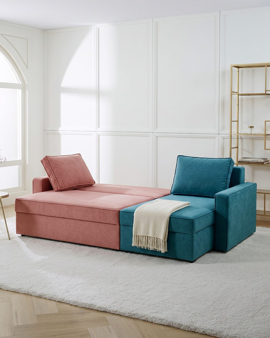 Adnan L Shape Three Seater Corner Sofa Bed, With Storage, Blue & Pink 产品图 13