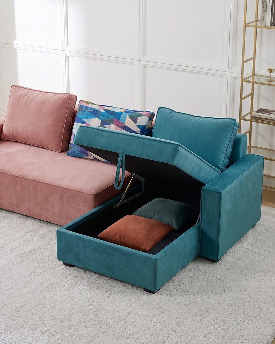 Adnan L Shape Three Seater Corner Sofa Bed, With Storage, Blue & Pink 产品图 14