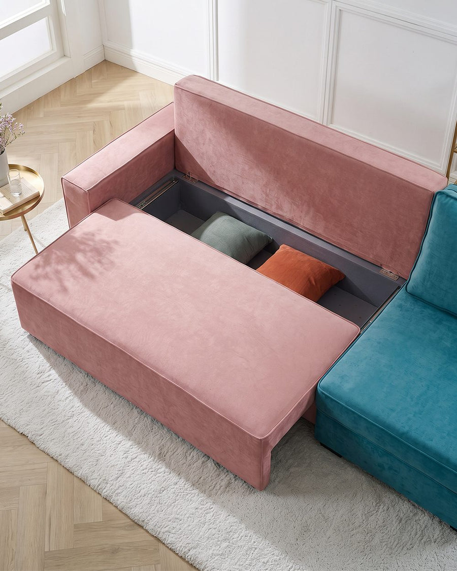 Adnan L Shape Three Seater Corner Sofa Bed, With Storage, Blue & Pink 产品图 15