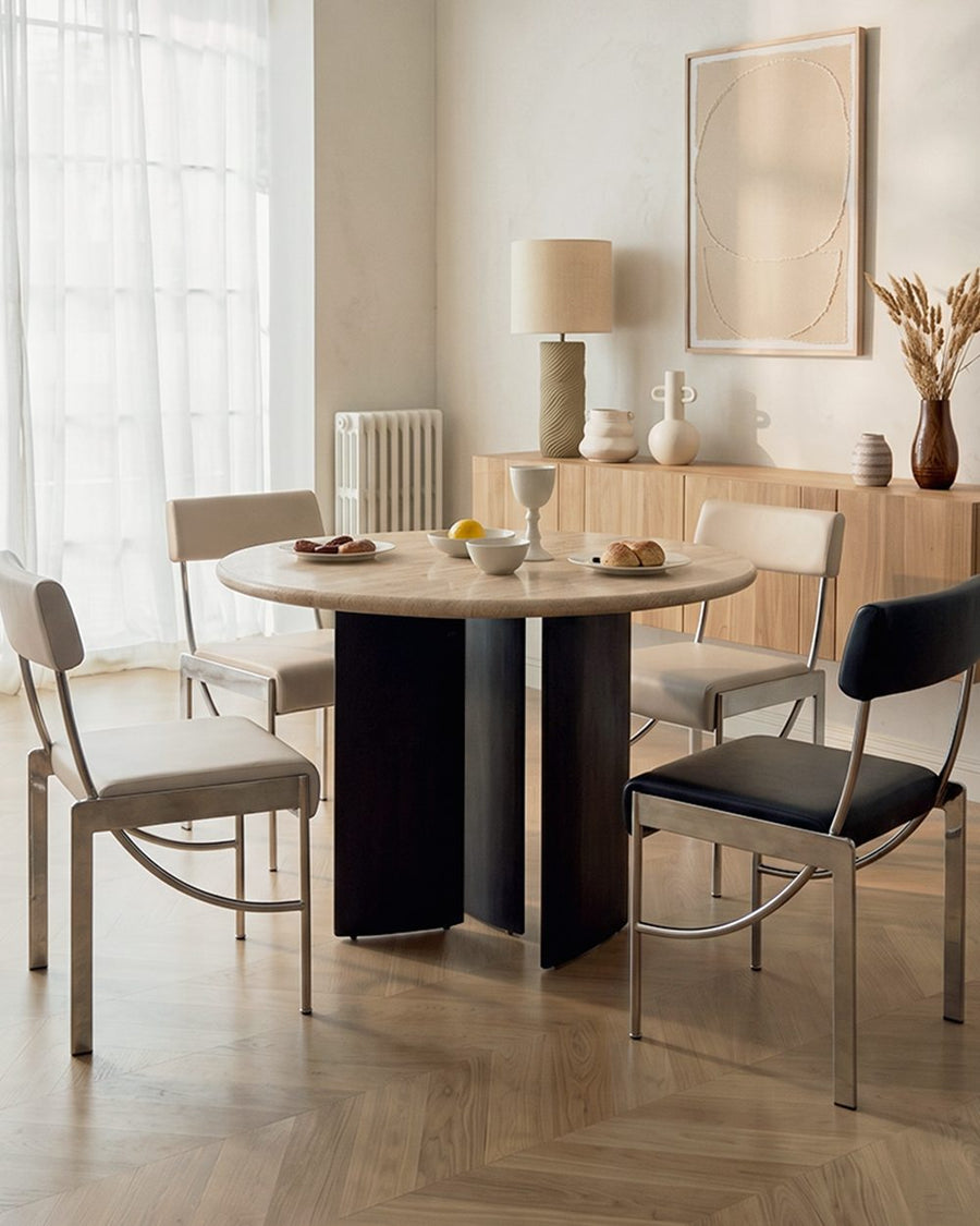 Boulanger Round Dining Table, Solid Wood & Travertine 产品图 11