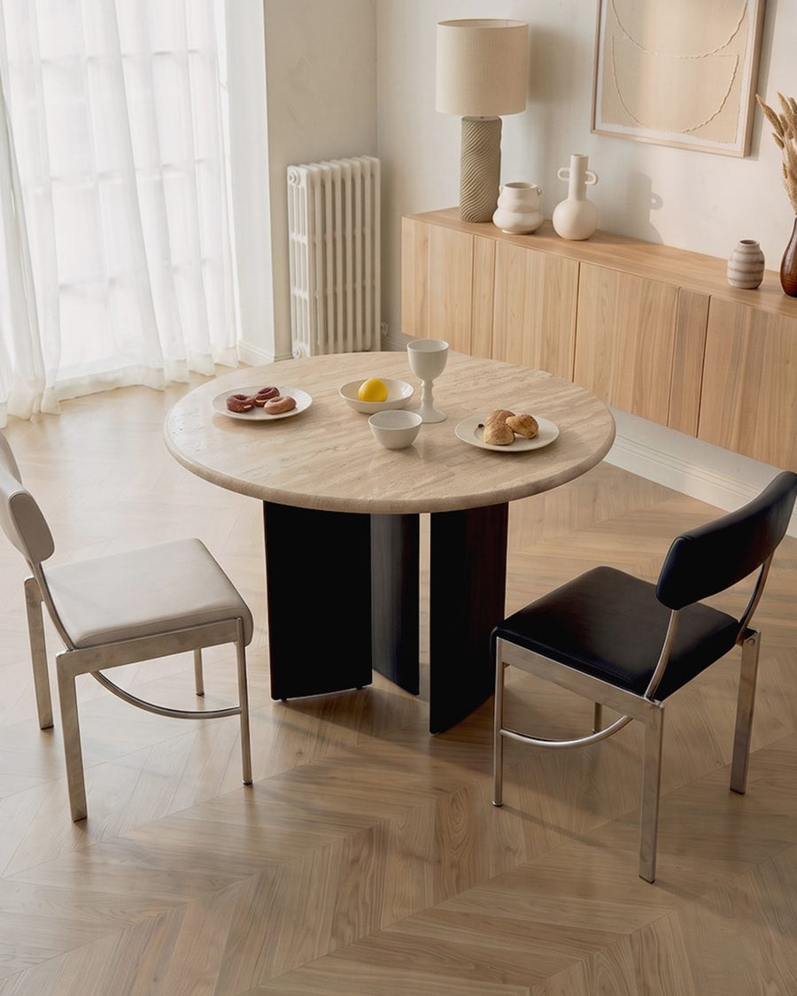 Boulanger Round Dining Table, Solid Wood & Travertine 产品图 12