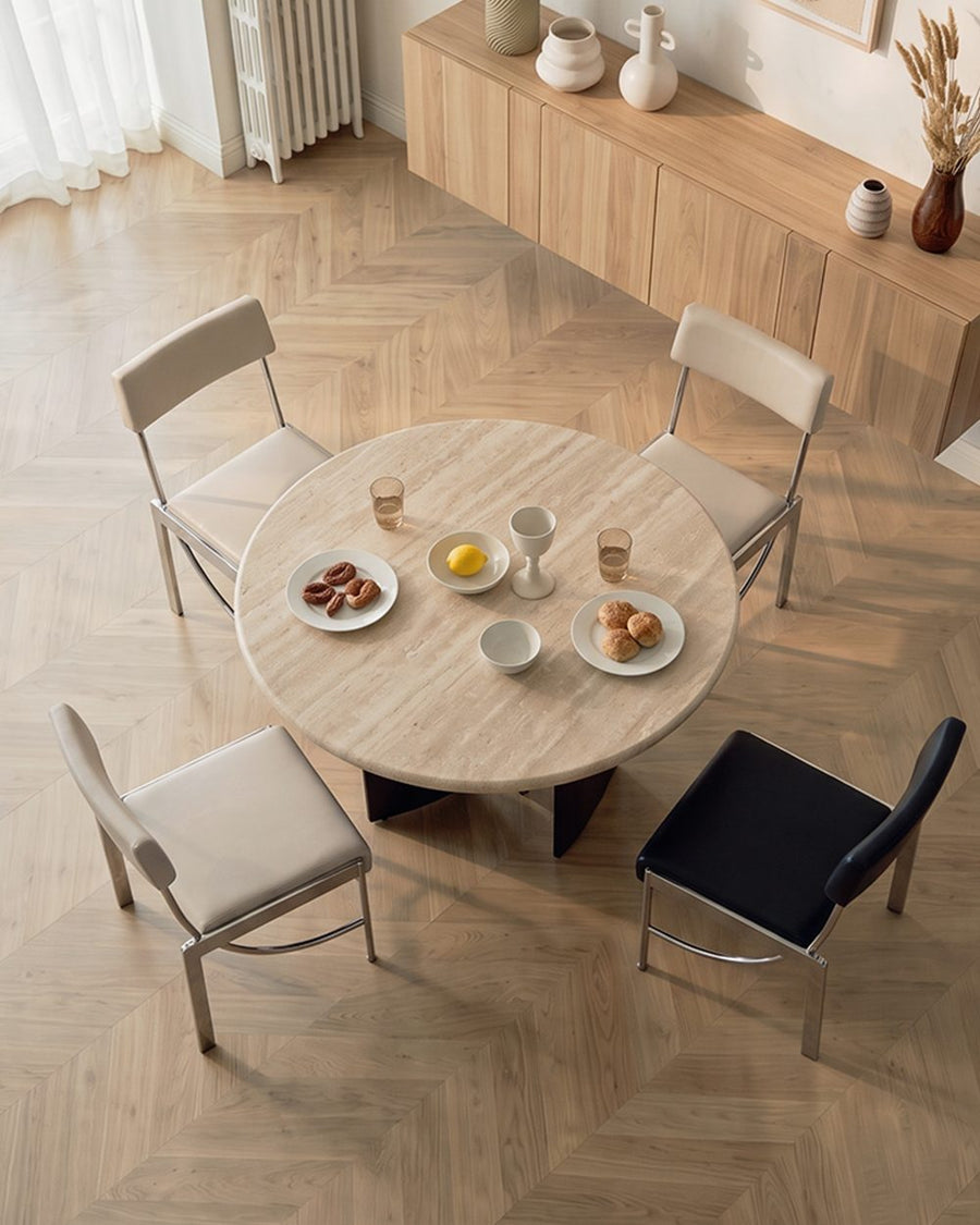 Boulanger Round Dining Table, Solid Wood & Travertine 产品图 13