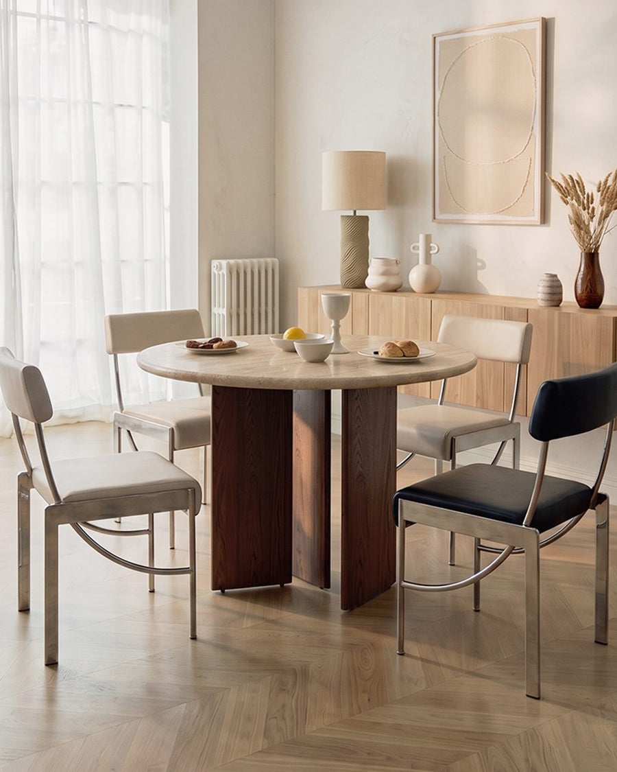 Boulanger Round Dining Table, Solid Wood & Travertine 产品图 15