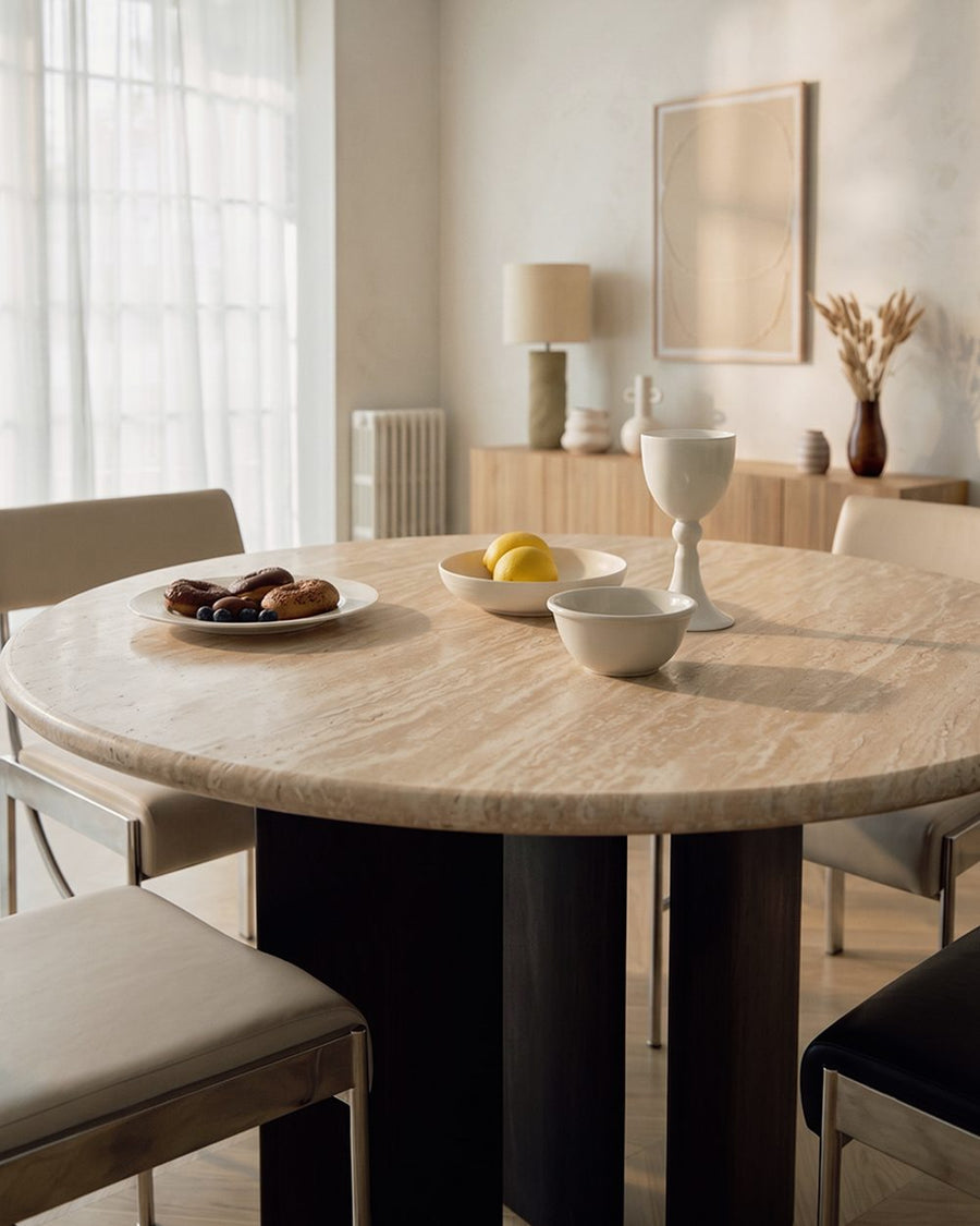 Boulanger Round Dining Table, Solid Wood & Travertine 产品图 16