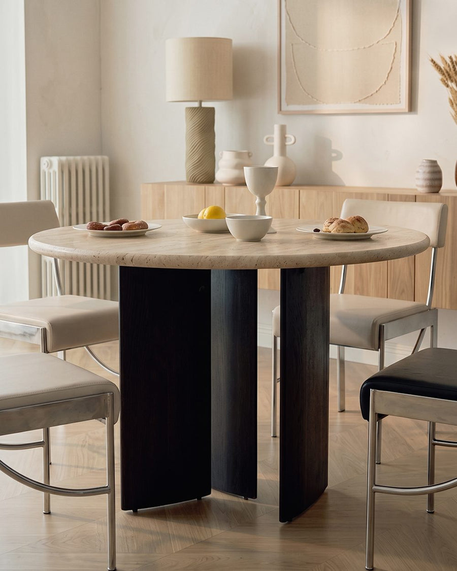Boulanger Round Dining Table, Solid Wood & Travertine 产品图 17