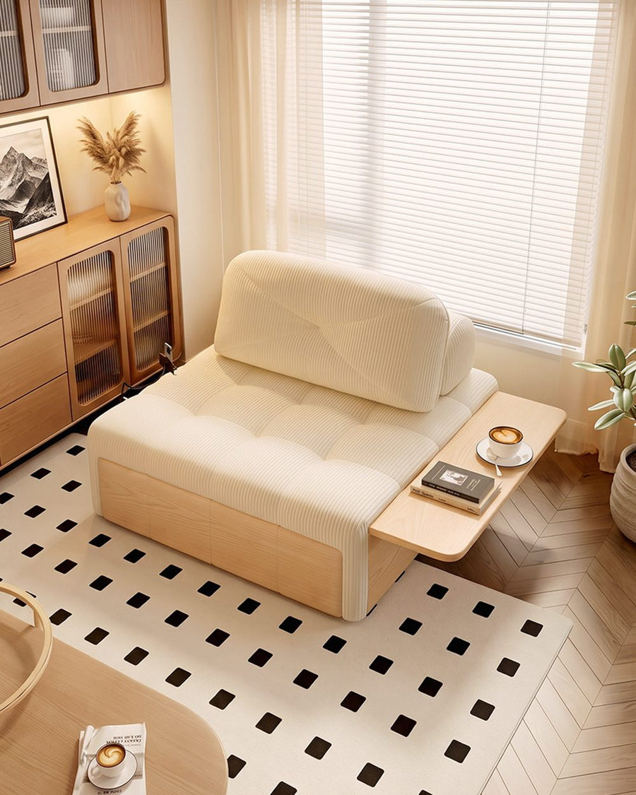 Makhmud Single Seater Sofa Bed With Foldable Side Table & Phone Holder, Corduroy 产品图 17