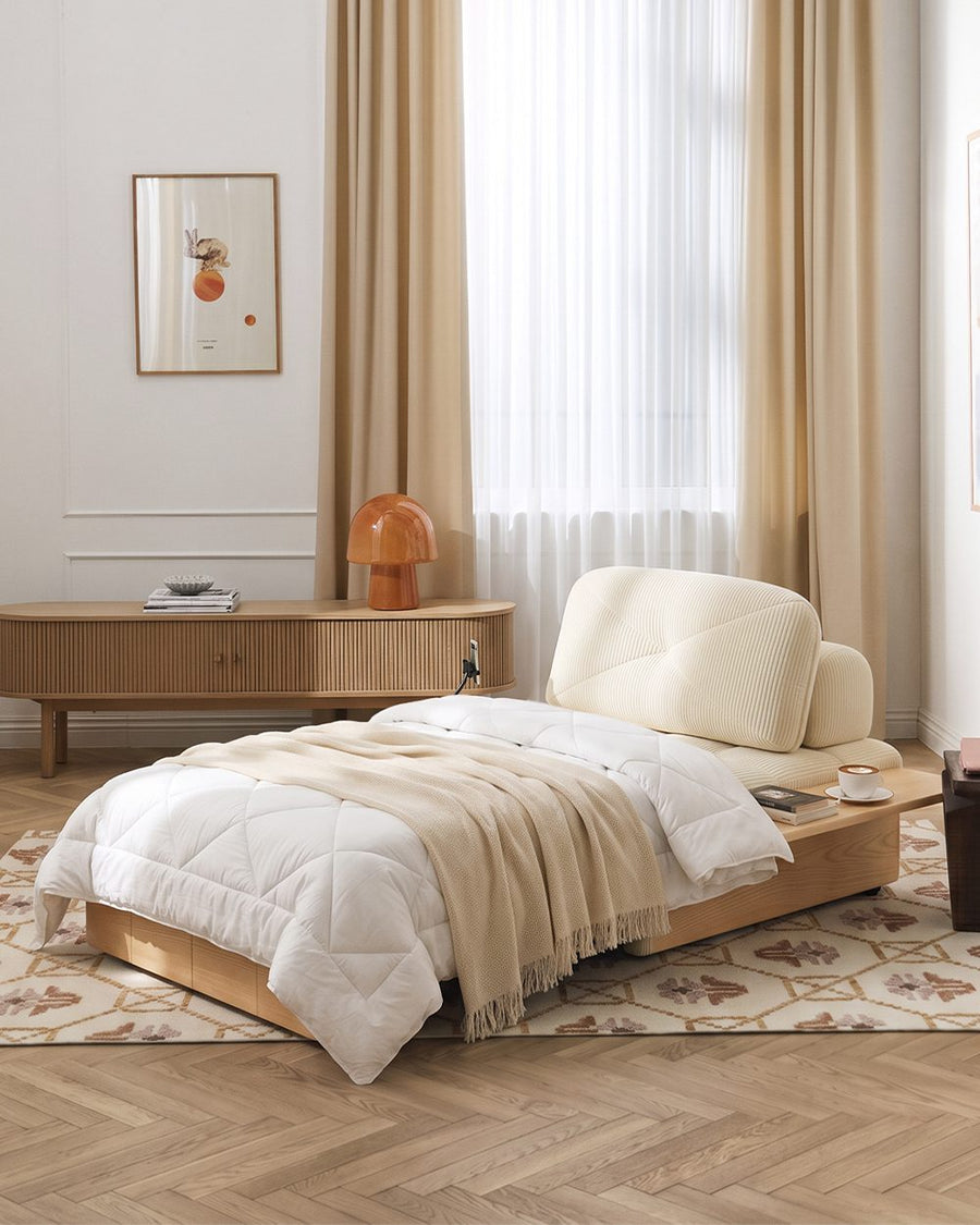 Makhmud Single Seater Sofa Bed With Foldable Side Table & Phone Holder, Corduroy 产品图 16