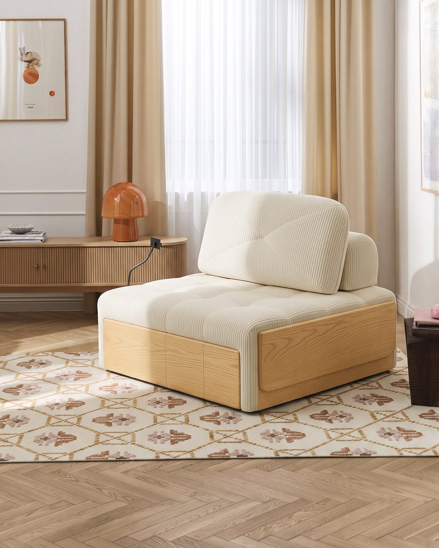Makhmud Single Seater Sofa Bed With Foldable Side Table & Phone Holder, Corduroy 产品图 15