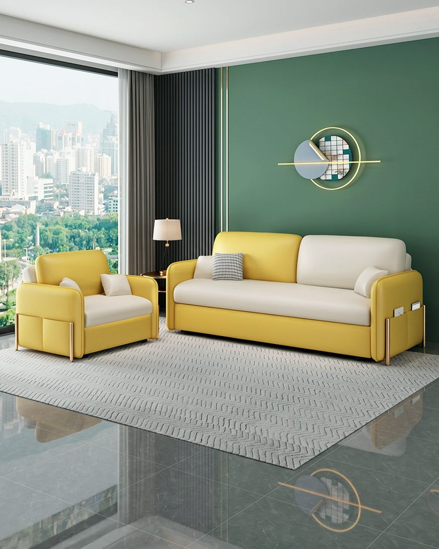 Burke Two Seater Sofa Bed, Yellow and White 产品图 15